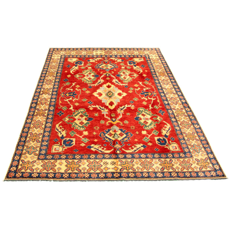Tapis rouge / brun en laine noué à la main de style nouvel âge unique de 7 pi 4 po x 10 pi 1 po New Age