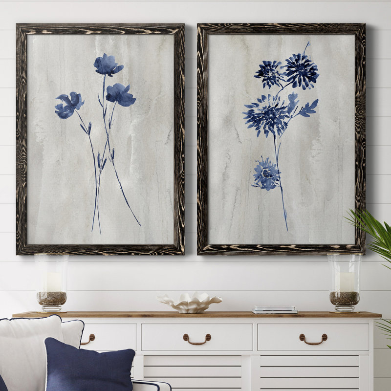 Indigo Botanical III - ensemble de 2 reproductions d'impressions, H 37,5 po x l 55 po x P 1,5 po, Pas de tapis