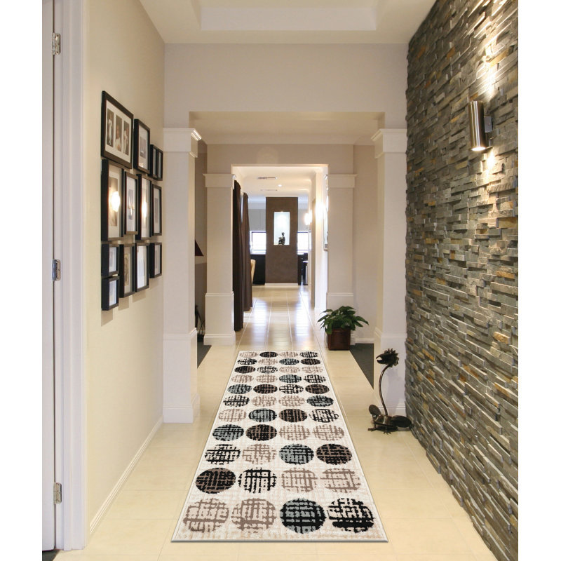 Tapis brun à pois Evgenia, Tapis de couloir 2 pi x 6 pi