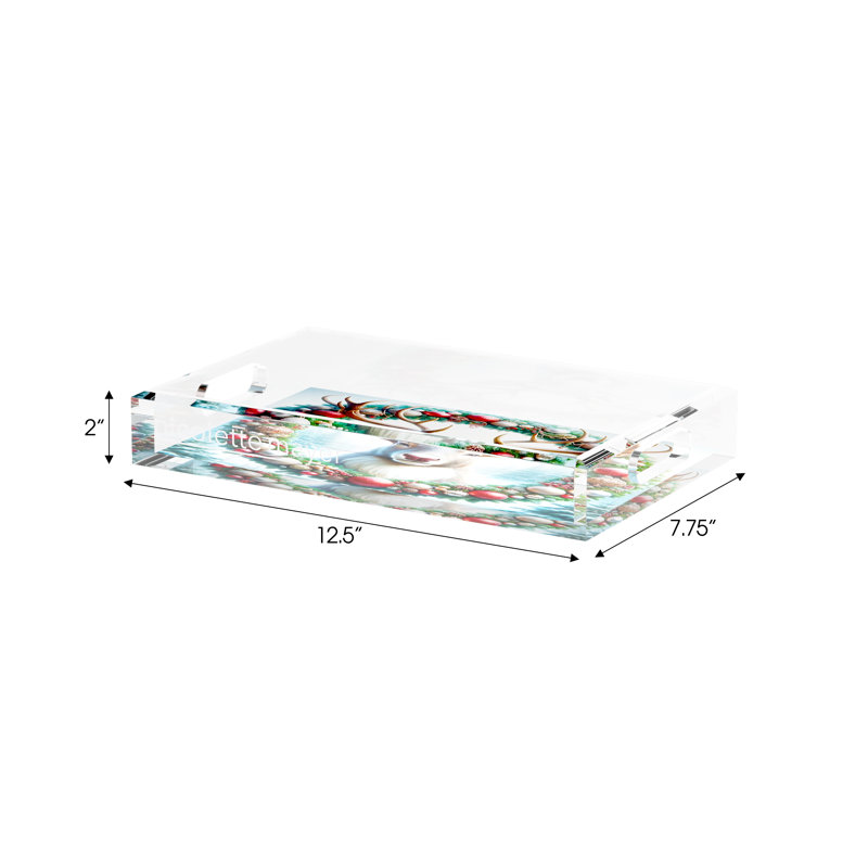 Claus Reindeer Acrylic Rectangle Decorative Tray, 12.5" W x 7.75" D x 2" H