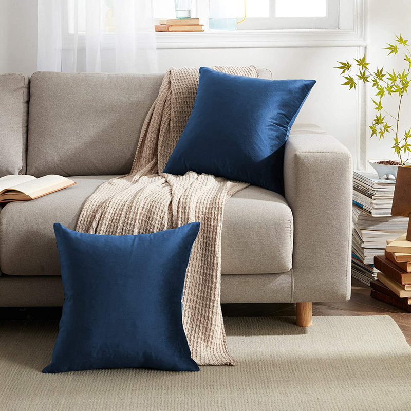 Housse de coussin en velours uni, Bleu encre, H 24 po x l 24 po