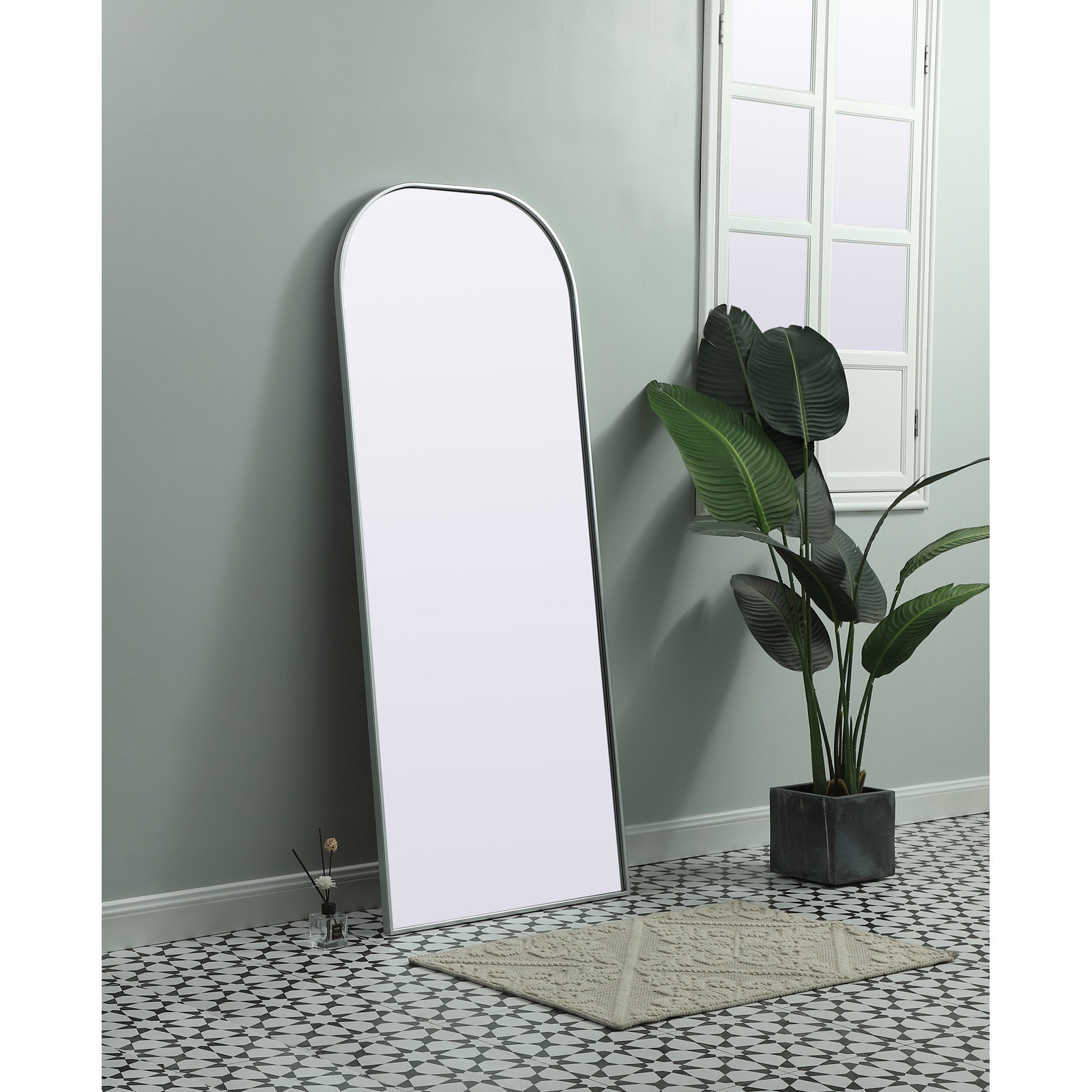 Sabine Metal Wide Arch Wall Mirror, 66" x 28", Silver