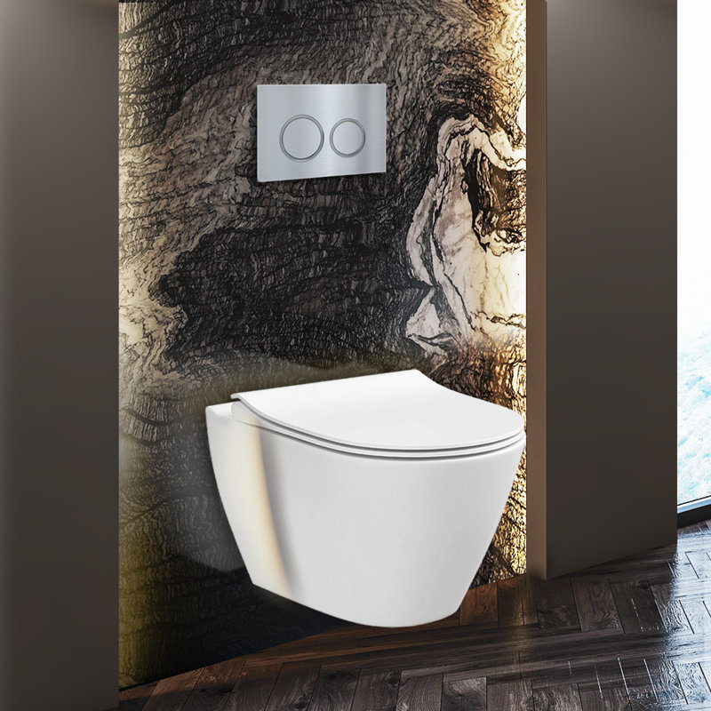 StormOn Dual-Flush Round Wall-Mount Toilet (Seat Included), Chrome, 4"