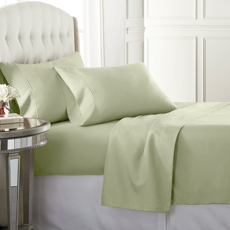 Egyptian Cotton Sateen Sheet Set, 800, Olympic Queen Sheet Set with Fitted Sheet, Green
