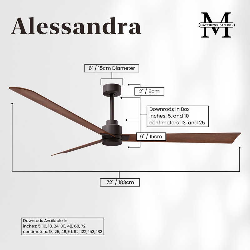 Alessandra Outdoor Downrod Ceiling Fan, Textured Bronze, Walnut