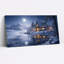 " Snowy Cabin With Glowing Windows Moonlit Lake Halloween " Painting Print-1664857191