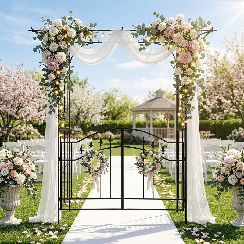 6.8Ft Iron Garden Arbour With Gate