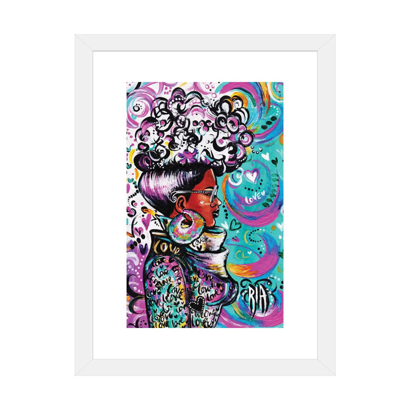 «Lovely» par l'artiste Ria, reproduction d'art, H 24 po x l 32 po x P 1 po, Papier encadré blanc, Blanc