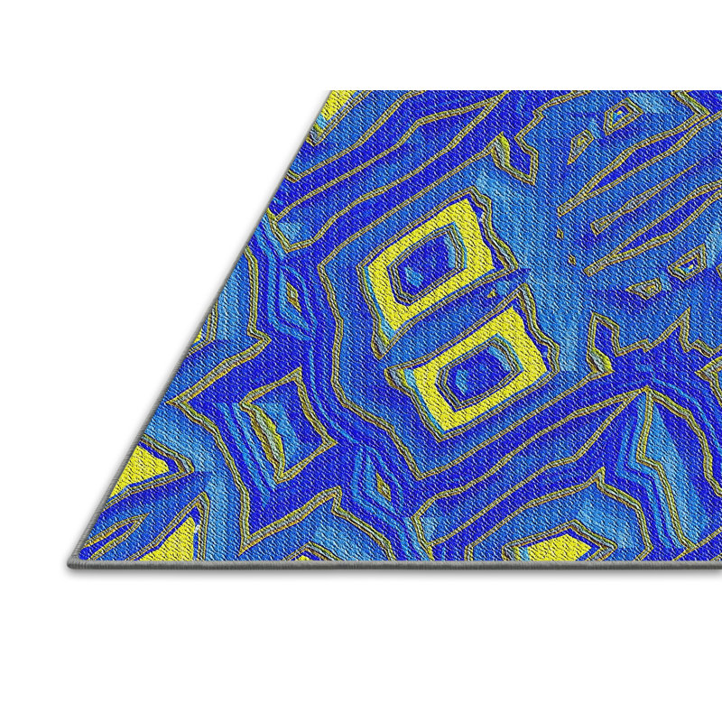 Tapis bleu/jaune à motifs, Rectangle 5 pi x 8 pi