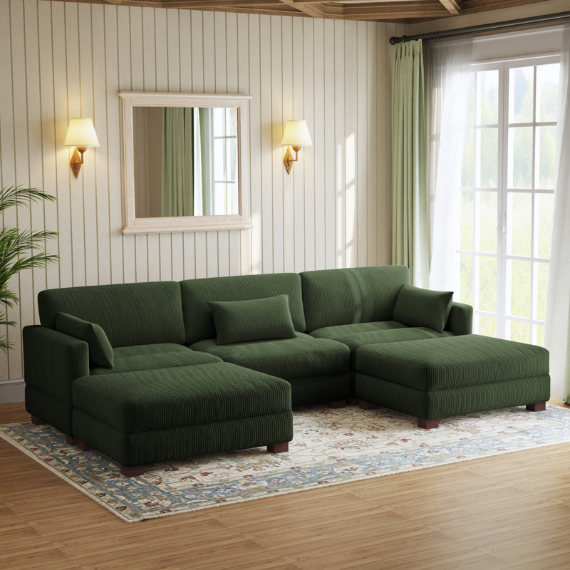 Canapé modulaire en velours côtelé Maelina , H 30,7 po x l 123,6 po x P 68,1 po, Velours côtelé vert