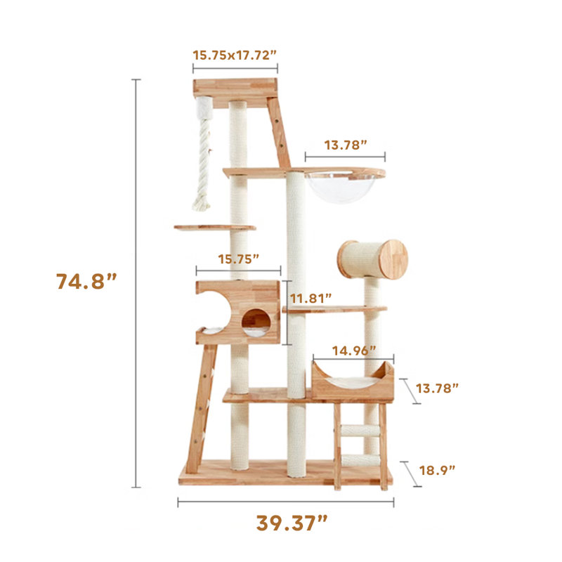 Deluxe Pure Solid Wood Multi-Nest with Toy Cat Climbing Frame