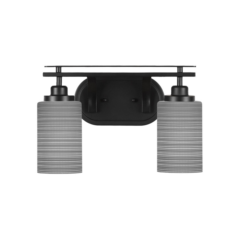 Barre d'éclairage de salle de bain 2 lumières Roderik avec verre matriciel de 4 po, Gris, Noir mat