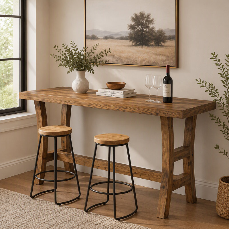 Table de bar 63 po, table de pub en bois massif à hauteur de comptoir pour bistro de cuisine (sans chaise)