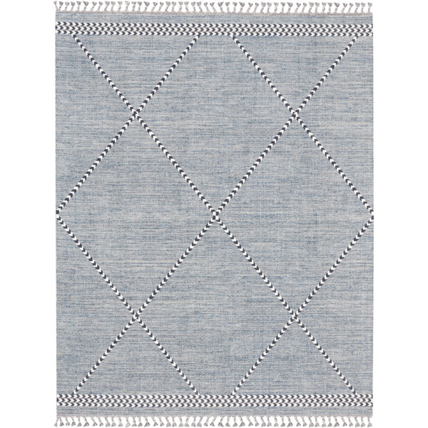 Diamond Chenille Blue Handwoven Cotton Rug