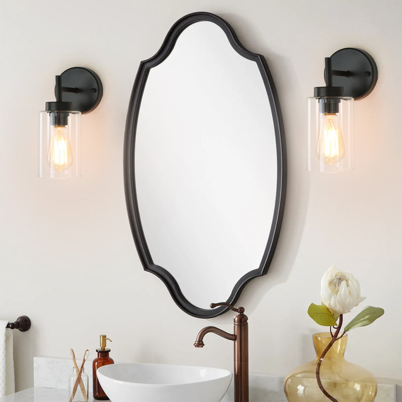 (Set Of 2 ) Mosca Black Bath Sconce Wall Light with Glass Shade for Toilet, Hallway, Staircase, Living Room, Bathroom Dining Room-10.2'' H X 3.93'' W