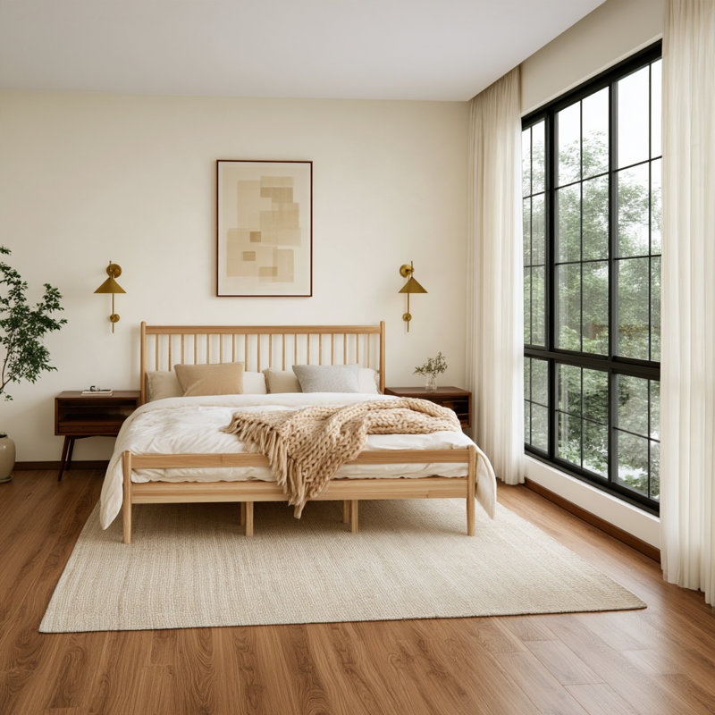 Très grand lit plateforme traditionnel en bois de pin massif avec tête et pied de lit, cadre de lit renforcé robuste, aucun sommier tapissier requis