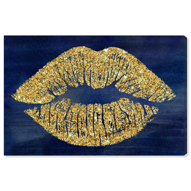 Navy and Gold Glitter Kiss Canvas Print, 20 x 30 inches