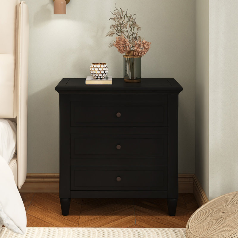 28" Painted Nightstand With 3 Drawers, Black