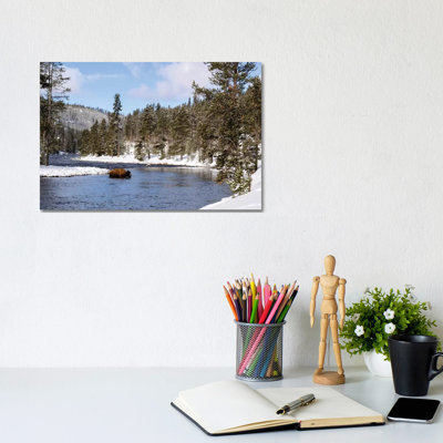 Parc national de Yellowstone, Bison Crossing River in Winter par George Theodore - photographie sur toile tendue