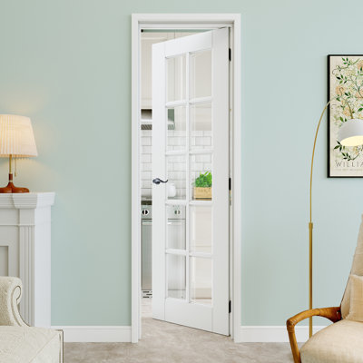 Porte pré-suspendue intérieure 24 po x 80 po en verre transparent de 24 po avec levier incurvé et charnières noires
