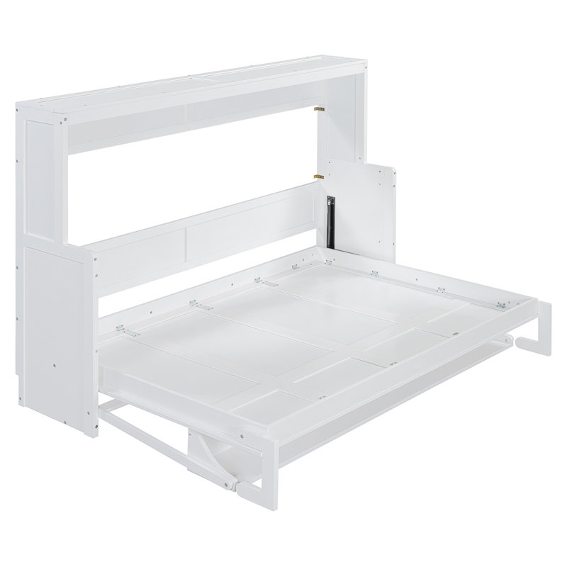 Lit escamotable avec élévateur hydraulique et bureau, Double, Blanc