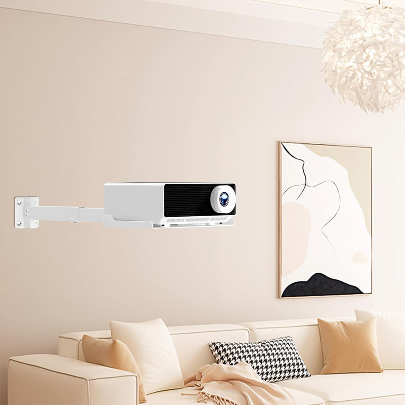 Support de projecteur pour plafond avec plateau, support blanc universel réglable, installation sans trou, hauteur réglable, gestion des câbles dissimulée, capacité de 22 lb, pour le cinéma maison et le bureau