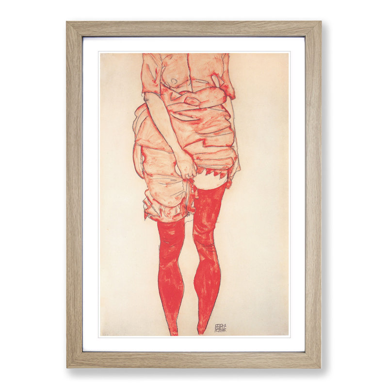 Standing Woman in Red by Egon Schiele, 36cm H x 27cm W x 2cm D, Oak