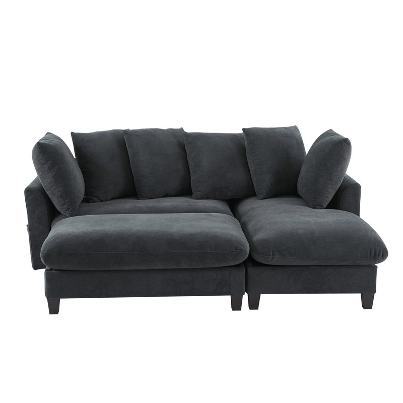 83" Sectional Sofa L-Shaped Sofa Upholstered Sectional Sofa With Ample Storage Space, Black Chenille