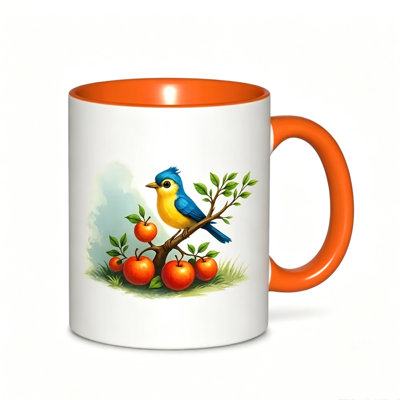 1pc with Bluebird& Apple Tree Branch Design Ceramic Coffee Mug Coffee Cup Tea Mug Halloween Gift Reusable for Reading ideal for reading breaks can hold Tea Milk.
