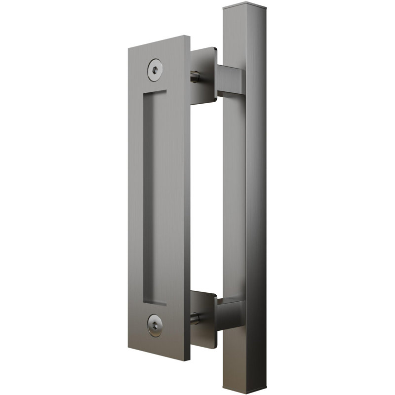 Sliding Door Combo Pull Set, 8-1/2" Flat Pull, 12" Round Bar Pull, By Stone Harbor Hardware, Satin Stainless Steel