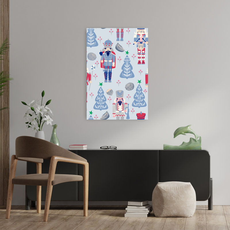 Nutcracker Holiday Pattern Traditional Abstract Christmas Tree Winter Landscape Wall Art Print, 91.44cm H x 60.96cm W