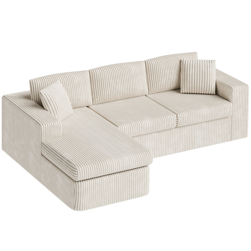 104.3" Upholstered Boneless Corduroy Cloudy Sofa, Beige