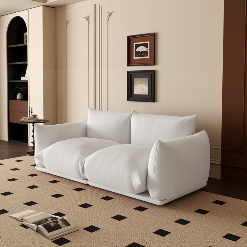Minarik 2-Seat Chenille Fabric Upholstered Round Arm Sectional Loveseat, Beige Chenille