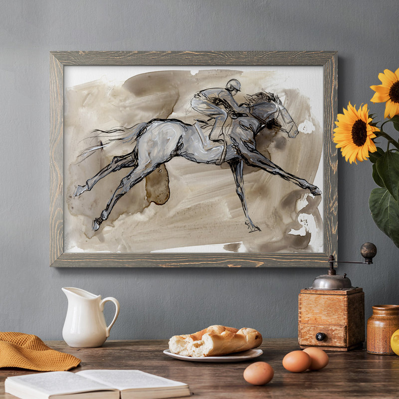 «Off To The Races I», peinture sur toile encadrée, H 14 po x l 20 po x P 1,5 po, Gris