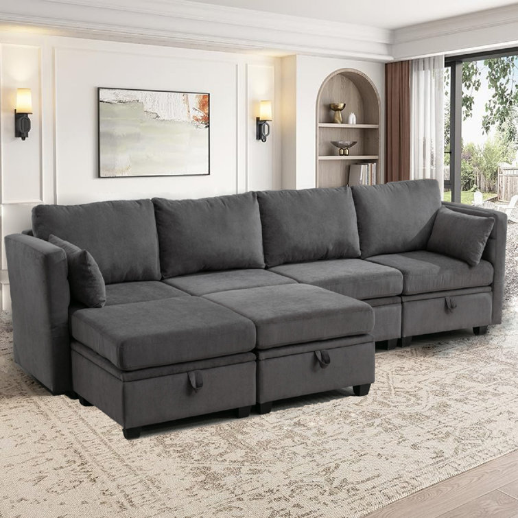 Hashim 6 - Piece Free Form Upholstered Convertible Modular Sofa Sectional with Storage (incomplete back cushions only)