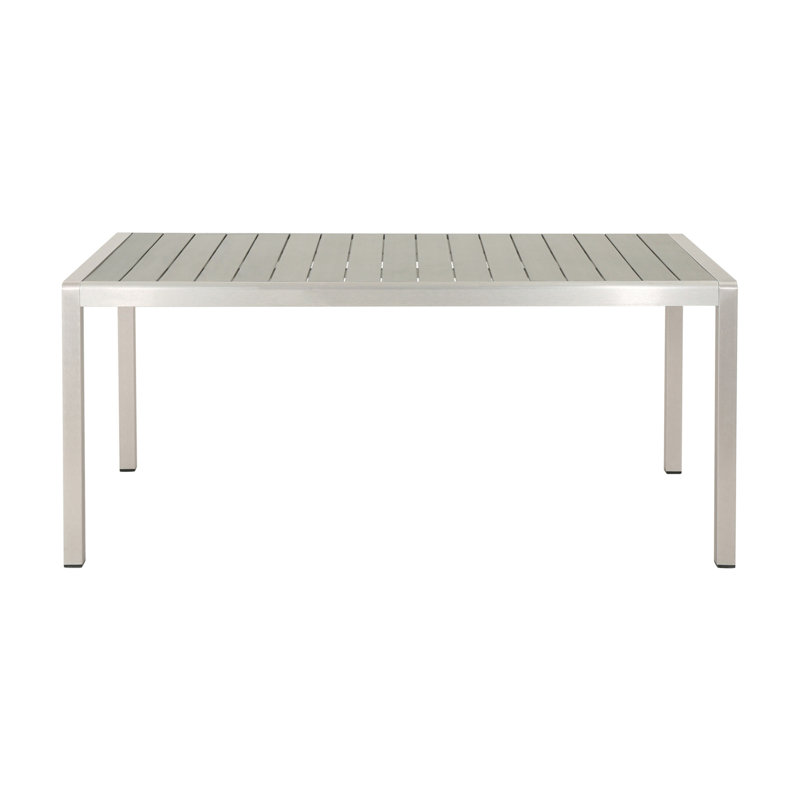 Table de salle à manger d'extérieur moderne gris - apparence de faux bois et aluminium avec accents