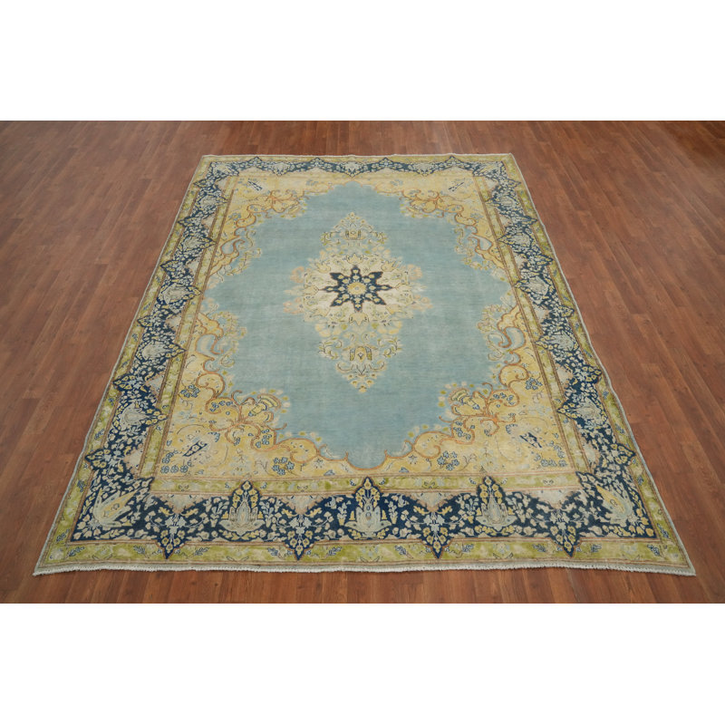 Tapis traditionnel bleu clair à teinture végétale 7 x 10