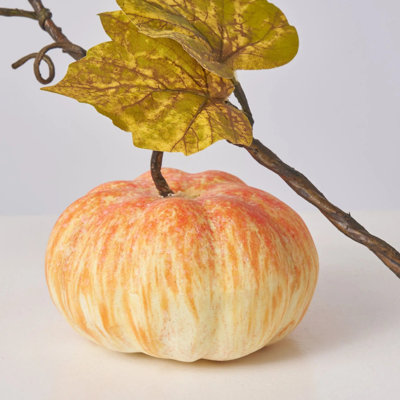 Citrouille orange crème sur tige artificielle d'automne - 33 cm