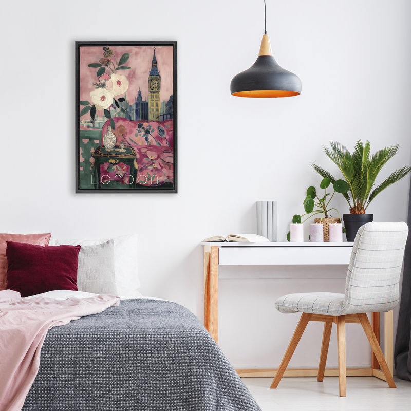 Cadre flottant London Spring Blossoms, conception par Annabelle Hall, Cadre flottant noir de jais, H 25 po x l 17 po