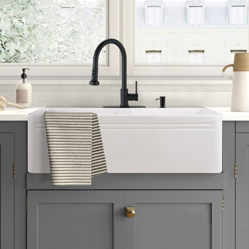 Barth 33'' L Double Bowl Ceramic Kitchen Sink