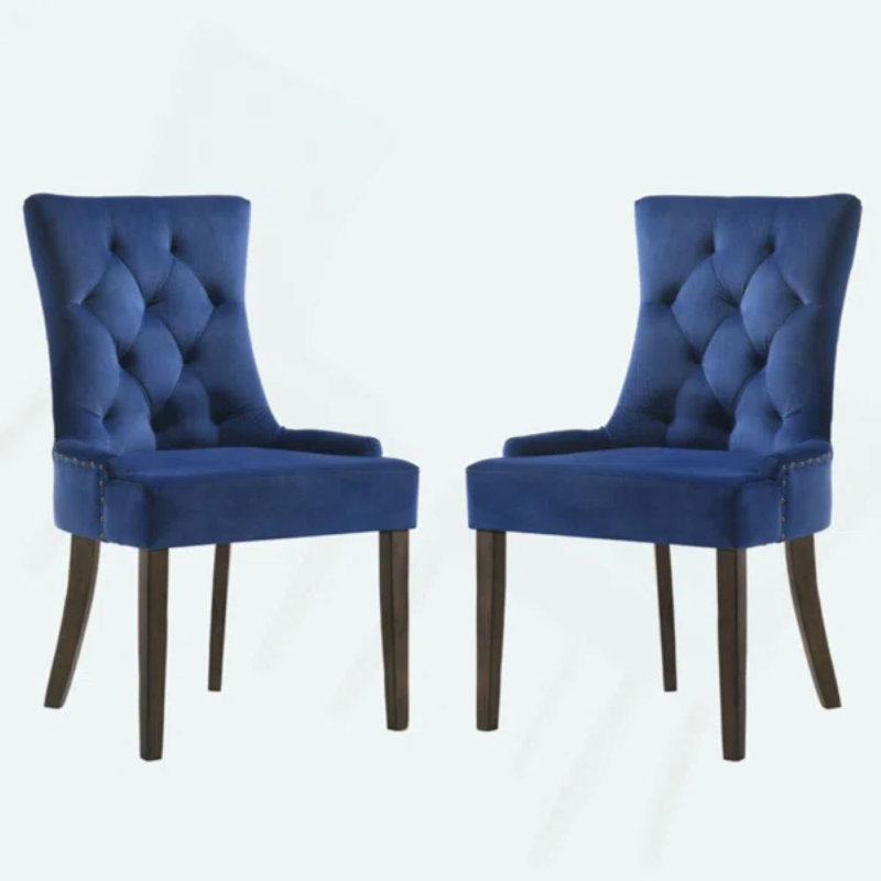 Chaise parsons capitonnée en tissu , Ensemble de 2, Bleu, Chêne patiné