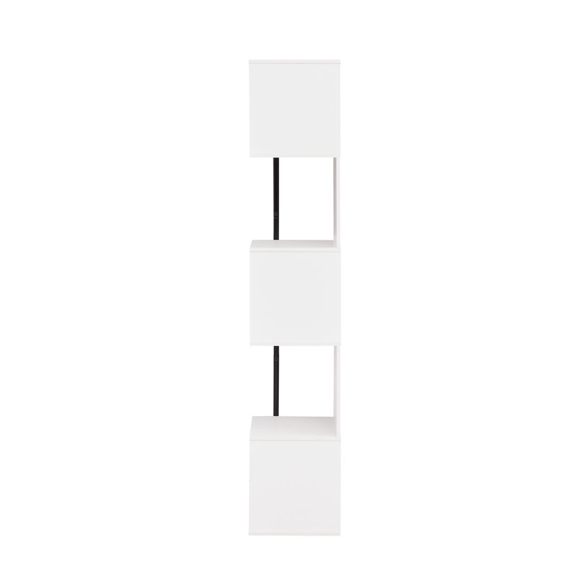 White Wood 5-Tier Corner Bookcase with Metal Support
