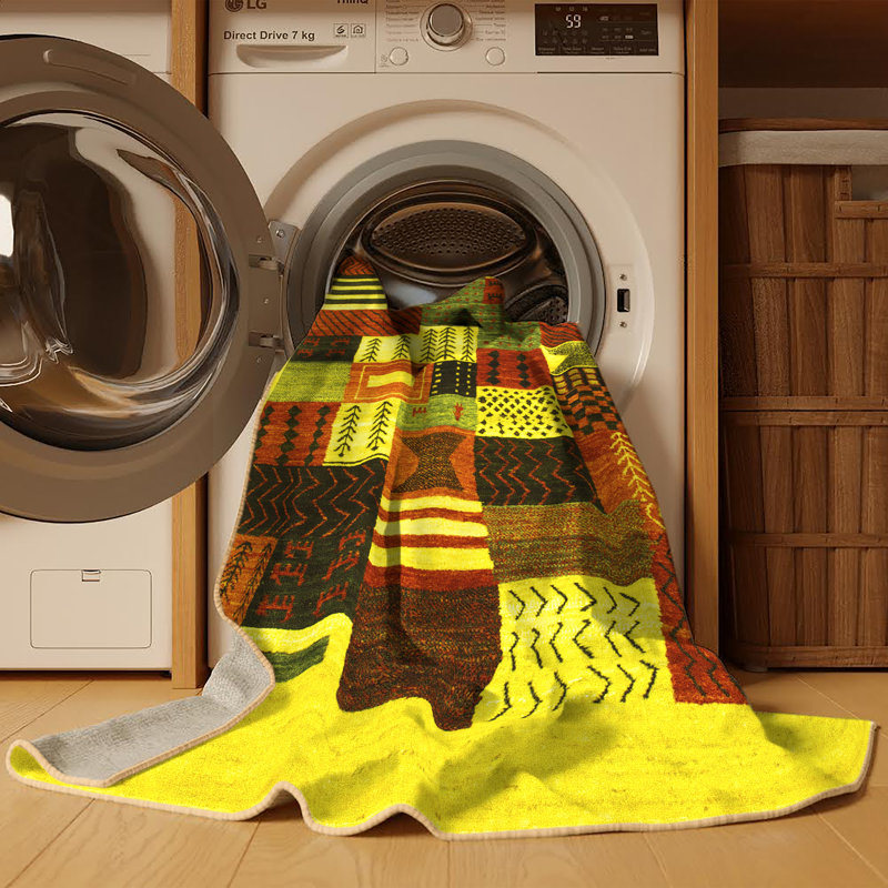 Tapis contemporains jaunes lavables à la machine 321, Tapis de couloir 2 pi x 5 pi
