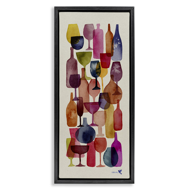 Peinture de verres à vin superposés, H 25 po x l 11 po, Cadre flottant noir de jais