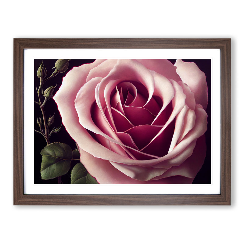 XH1022-626X An Exceptional Rose Flower - Single Picture Frame Painting, 25cm H x 34cm W x 2cm D, Walnut