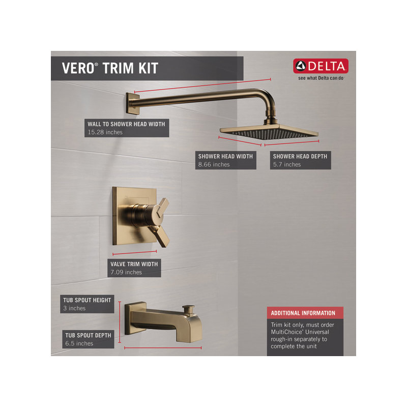 Vero Volume Control Tub and Shower Faucet with Monitor, Champagne Bronze