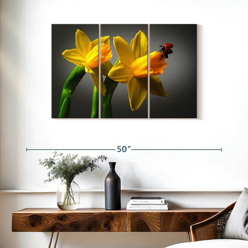 Harnek Ladybug On Daffodil, 24" H x 38" W
