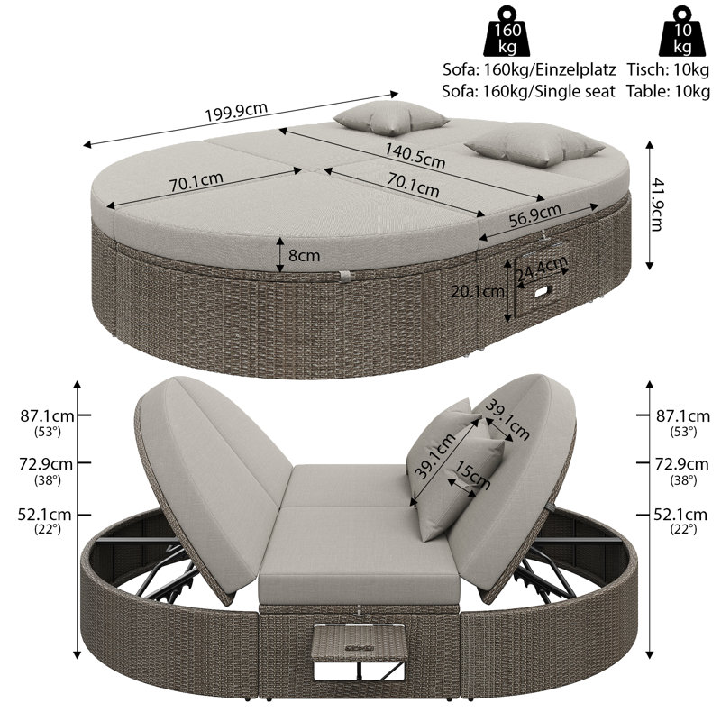 140.5cm Wide Curved Steel Patio Daybed