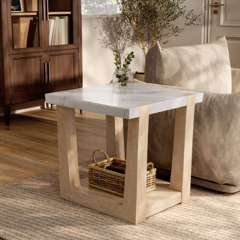 Table de bout moderne en bois avec tablette ouverte Niangua, Brun