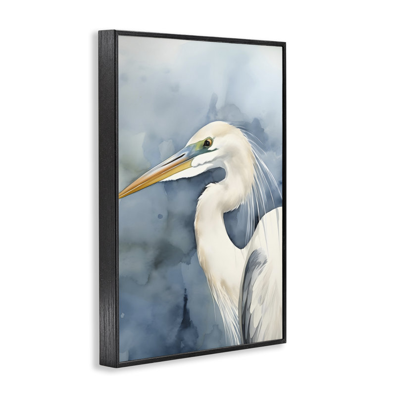 «Beach Bird on Blue», estampe numérique par Petal Prints Design, Giclée encadrée noir minuit, H 30 po x l 20 po